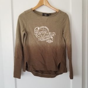Harley Davidson Womens Olive Ombre Extended Cuff Long Sleeve Pullover Size XS